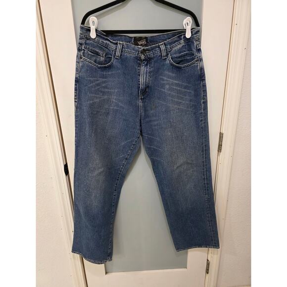 VANS Jeans Mens 34x30 Blue Straight Leg Denim Skater Style Distressed Look - Picture 1 of 4
